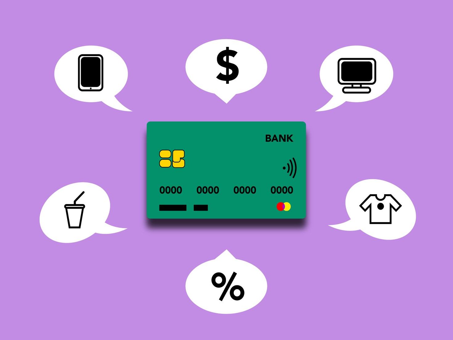 illustration showing credit card functions for different payments